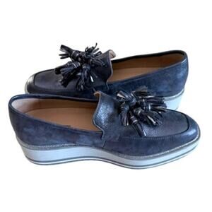 Johnston & Murphy Tassel Platform Loafers Blue Leather Slip On Size 8.5M